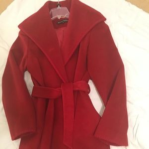 Ellen Tracy wool mid thigh coat. Ruby Red; size 10